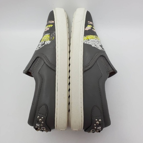 Coach Slip On Shoe C103 Sequin Studded Buckle Gray Sneakers Pointy Toe Sz 6.5 B - Picture 9 of 12
